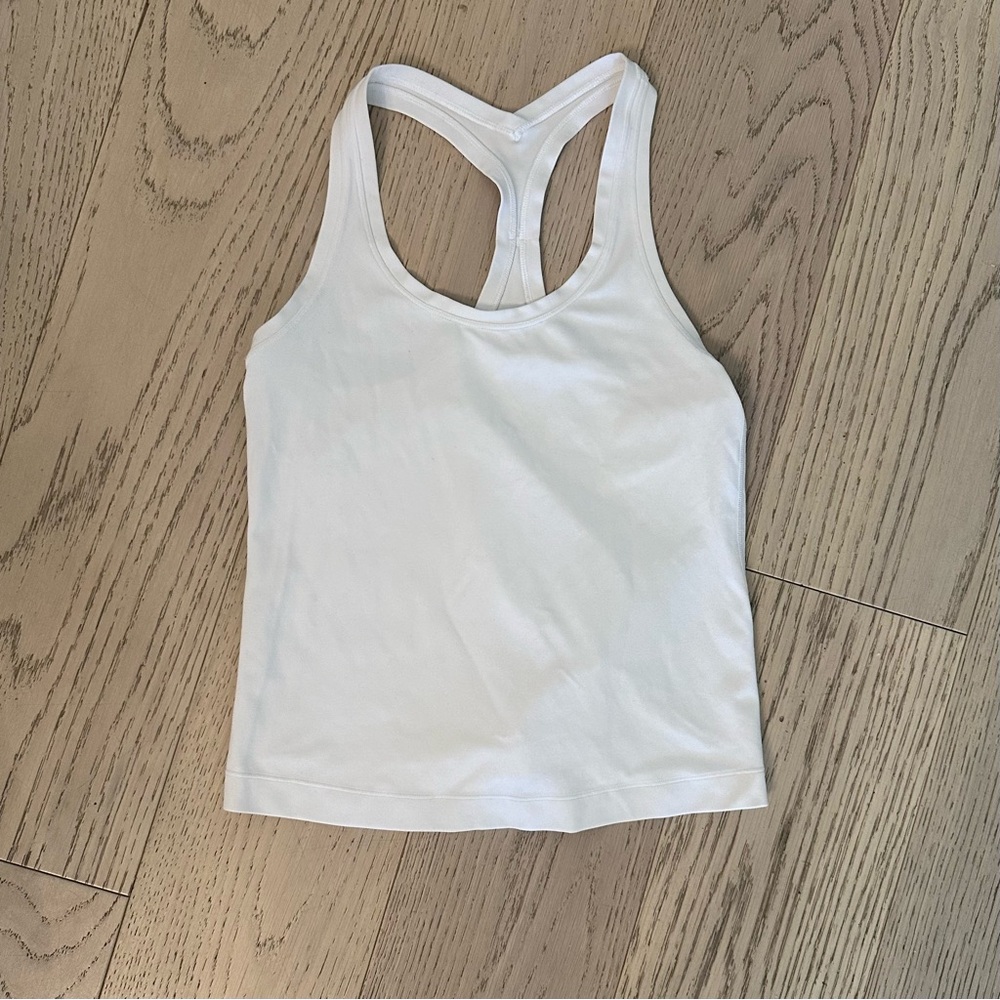 White Lululemon racer back tank top.